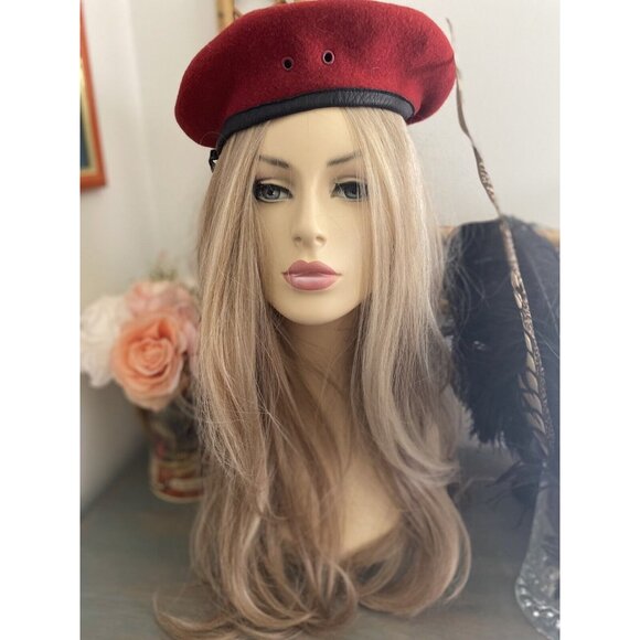 Red Vintage German Men's Wool Blend Military Beret Army Cap‎ Soldier 7 1/4 GUC - Picture 1 of 16